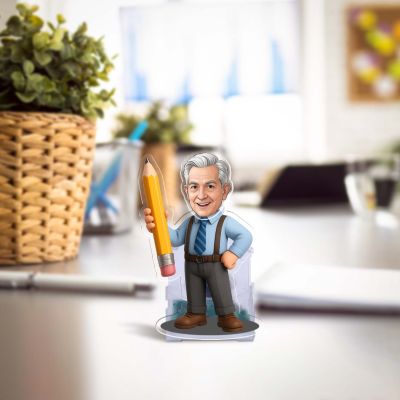 Personalized Teacher Theme Caricature with Solar Powered Shaking Head Custom Face Photo Cutout Birthday Gift for Teacher & Professor Teachers Day Gift Moving Head Caricature